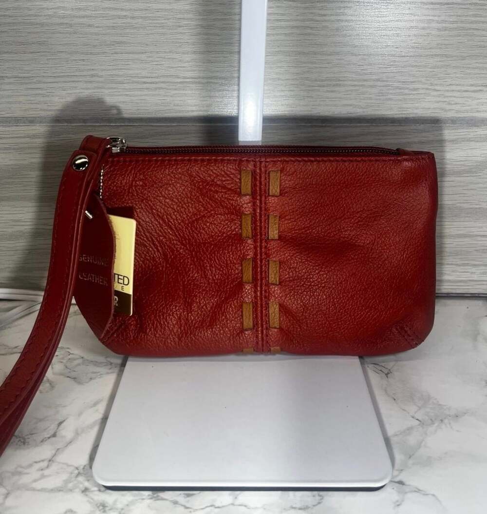 Genuine Leather Burnt Orange Wristlet Clutch Wallet
